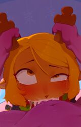 1futa 1girls absurd_res anthro antlers blonde_hair blowjob blush blush_lines bodily_fluids breasts clothed clothing cum cum_in_mouth cum_inside cumming deer deltarune duo faceless faceless_character faceless_futa female freckles fur futa_pov futanari genitals hair hand_on_antlers hi_res horn looking_at_penis mammal new_world_deer noelle_holiday nude penis pov purple_body rabbitadvisory reindeer reptile scalie susie_(deltarune) sweat sweatdrop tears undertale_(series)