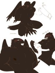 3:4 anthro anthro_on_anthro artist_name avian avian_feet balls black_balls black_body black_feathers black_penis black_tail black_wings blush clenched_teeth close-up closed_eyes crouching digital_drawing_(artwork) digital_media_(artwork) domestic_cat duo embarrassed erection feathers felid feline felis female fur genitals half-closed_eyes hands_behind_back hi_res hug hugging_another larger_anthro larger_male looking_away lovebuffpg45 male male/female mammal multiple_angles muscular muscular_anthro muscular_male narrowed_eyes nipple_fetish nipple_play nipple_suck nipples penis simple_background size_difference smaller_anthro smaller_female submissive submissive_male sucking surprised tail tail_feathers teeth text white_background white_body white_fur wide_eyed wings