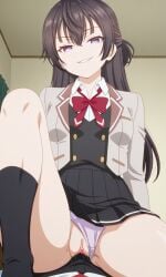 :3 ai_generated ass bangs bare_legs barefoot black_clothes black_hair breasts classroom clothing collared_shirt cowgirl_position dominant dominant_female evil_smile feet female female_on_top female_only foot_fetish foot_focus indoors jacket legs long_hair long_sleeves looking_at_viewer masturbating masturbation_through_clothing miniskirt neckerchief neckwear one_side_up panties panties_aside pervert_female pleated_skirt pov presenting_foot purple_eyes red_bow red_neckerchief red_neckwear school school_uniform skirt skirt_lift smile smug smug_face socks solo suggestive suou_yuki teeth thighs toes tokidoki_bosotto_russian_de_dereru_tonari_no_alya-san uniform white_shirt window