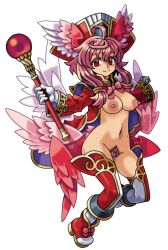 ahoge artist_request bow bowtie breasts colored_pubic_hair female female_pubic_hair gloves hat holding holding_staff jewel_princess_ruby long_hair long_sleeves looking_at_viewer navel nipples non-web_source nude_filter pink_bow pink_hair pink_pubic_hair pubic_hair red_eyes shinrabanshou smile solo source_request staff tagme third-party_edit transparent_background white_gloves wide_sleeves wings