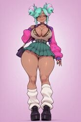 1girls ai_generated belladonna_ck big_breasts boobs breasts brown_skin clothing collar eyelashes fuelvt glasses huge_boobs huge_breasts jacket latam_virtual_youtuber leopard_print leopard_print_bikini leopard_print_panties painted_nails panties pink_hair ring rings short_skirt simple_background skirt stockings thick_thighs thighs turquoise_hair two-tone_hair vtuber yellow_eyes