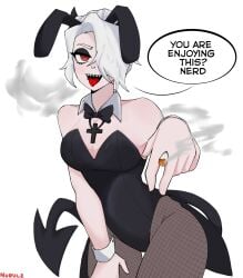 bunny_ears bunnysuit cigarette female helltaker legwear leotard ozennurulz solo