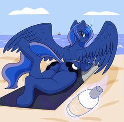 alicorn anthro ass beach bottomless clothed clothing codras equid female friendship_is_magic hi_res horn mammal my_little_pony princess_luna_(mlp) pussy seaside wings