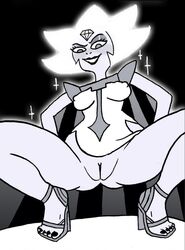 2018 black_lipstick black_nails gem_(species) giantess open_toe_shoes pussy shaved_pussy steven_universe vagina white_body white_diamond_(steven_universe) white_hair white_skin zal-cryptid