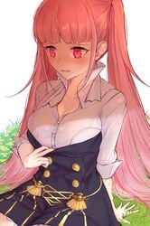 1girls 2019 bra cleavage female fire_emblem fire_emblem:_three_houses hilda_valentine_goneril ippers large_breasts nintendo pink_hair see-through solo source_request sweat sweating twintails wet_clothes