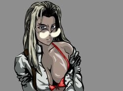 blonde_hair blue_eyes bra glasses hellsing hellsing_ultimate integra_hellsing posing red_bra uniform
