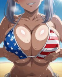 1female 1girls ai_generated american_flag_bikini beach bending_over big_breasts bikini black_clover blush blushing_at_viewer blushing_female breasts breasts_focus female_focus female_only large_breasts noelle_silva outdoors purple_eyes shiny_skin solo solo_female sunny tagme wet wet_body white_hair grabbing grabbing_own_breast grabbing_breasts