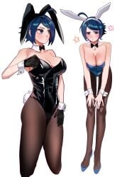 1girls big_breasts big_tits blue_hair bodysuit bunny bunny_ears bunny_girl bunny_tail bunnygirl bunnysuit curvy elisabeth_blanctorche huge_breasts king_of_fighters latex light-skinned_female light_skin looking_at_viewer pale-skinned_female pale_skin pantyhose see-through see-through_clothes shiny_clothes shiny_skin short_hair standing tits voluptuous wide_hips