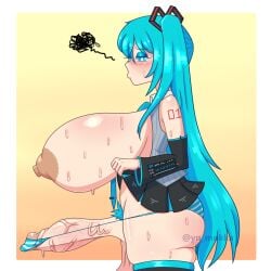 big_breasts big_butt big_nipples big_penis big_thighs blue_eyes blue_hair blush futa_only futanari hatsune_miku latex_thighhighs long_hair looking_at_viewer massive_breasts miku_hatsune showing_breasts showing_penis sleveeless_shirt tie twintails unknown_artist white_skin