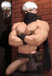 1boy 1boys abs ai_generated asian_male bara bara_body bara_tiddies bara_tits barazoku big_muscles cock dick gay gay_male hidden_face himbotiger huge_cock huge_muscles huge_pecs hunk korean_male maplestory mask mmorpg mouth_mask muscle muscles muscular_arms muscular_male nexon ninja pecs pectorals penis scarf shadower shadower_(maplestory) solo solo_focus solo_male thief white_hair yaoi
