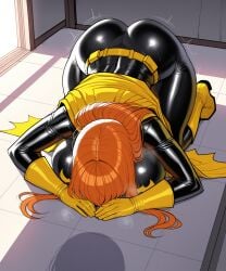 11_22 ai_generated barbara_gordon batgirl bedroom begging big_breasts blush bodysuit brainwashing dc dc_comics dogeza female heavy_breathing huge_breasts hypnosis large_breasts long_hair mind_break mind_control motion_lines orange_hair prostration sweat thick_thighs twitching wide_hips