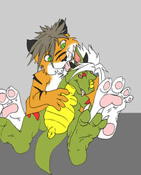 00s 2008 animal_genitalia chibi dragon felid feline genital_slit green_eyes licking male male_only mammal pantherine pyruss randomdragon randomdragon_(character) red_eyes slit tiger tongue tongue_out young