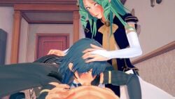 1boy 2girls 3d all_the_way_to_the_base angry animated assisted_fellatio blowjob blue_eyes byleth_(fire_emblem) byleth_(fire_emblem)_(female) choking_on_cock clothed_female_nude_male crippplingdepression deepthroat eyes_rolling_back fatcat fellatio female femdom ffm_threesome fingerless_gloves fire_emblem fire_emblem:_three_houses forced forced_oral green_eyes green_hair hi_res highres koikatsu licking licking_penis light-skinned_female light-skinned_male light_skin male no_sound penis_lick rape rhea_(fire_emblem) self_upload shaking_head teal_hair tears threesome video