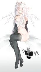 1girls bottomless breasts catgirl cleavage clothing colored_sketch crop_top female octawave partially_clothed reference_image request roblox roblox_avatar robloxian self_upload sitting sketch stomach tagme thighhighs thighs white_background white_hair