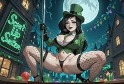 ai_generated alcohol alcoholic_drink big_ass big_breasts big_butt black_hair black_lips black_lipstick blush cleavage cleavage_overflow club costume creamhorseai curvy curvy_female curvy_figure deep_cleavage disney disney_channel drinks erect_nipples eyeshadow female fishnet_stockings fishnets fit fit_female four_leaf_clover green_eyes hat high_heels high_resolution highres holidays horny horny_female hourglass_figure huge_ass huge_breasts indoors kim_possible legs_apart legs_spread light-skinned_female light_skin lipstick long_hair low-angle_view makeup mascara mature mature_female moon night pale-skinned_female pale_skin party perfect_body pole posing presenting_pussy public seductive seductive_look shego sitting squatting st._patrick's_day stripper_pole suit sweat sweating sweaty sweaty_body thick_thighs thong voluptuous voluptuous_female