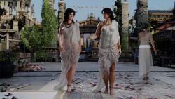 2girls 3d abs ancient_greece assassin's_creed_(series) assassin's_creed_odyssey athletic athletic_female barefoot blind_justice blindfold book books braid braided_hair breasts brown_hair busty erect_nipples feet female female_focus female_only font greek greek_clothes greek_lettering greek_mythology heel hourglass_figure kassandra_(assassin's_creed) knees lara_croft lara_croft_(survivor) laurel_crown lean_muscle literature marble muscular muscular_female muscular_sub necklace nude nude_female pedestal see-through see-through_clothing spartan strong strong_female tied_hair tomb_raider tomb_raider_(survivor) ubisoft venorg warrior wide_hips