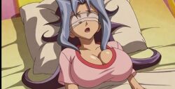 1girls ai_generated bandage bed blue_hair breasts clothing cyan_hair edit edited eva_gen_ai18 female high-angle_view huge_breasts kamishiro_rio light_skin lying multicolored_hair open_mouth rio_kamishiro solo teenage_girl yu-gi-oh! yu-gi-oh!_zexal