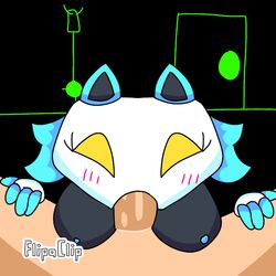 1:1 1boy 1girls 2d 3rd_party_watermark animated blowjob blue_ears blue_nipples blush deltarune deltarune_chapter_2 digital_art digital_media female flipaclip gif no_arms oral oral_sex tan_body tan_penis tasque_manager_(deltarune) white_fur yellow_eyes