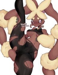 1girls abs anthro anthrofied areola_slip ass big_ass big_breasts big_ears black_sclera blush breasts brown_fur cameltoe clothing eye_contact female flexible fully_clothed fur furry half-closed_eyes hi_res lagomorph large_ass leg_up long_ears long_legs looking_at_viewer lopunny mammal mega_evolution mega_lopunny mega_stone nintendo nipple_slip pink_eyes pokémon_(species) pokemon pokemon_(species) pokemon_dppt pokemon_oras pose simple_background skin_tight solo splits spread_legs spreading standing sweat text thick_thighs torn_clothes underboob vertical_splits video_games vonnir watermark wet white_background wide_hips