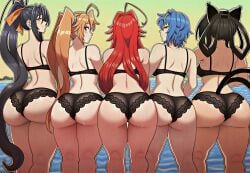 5girls ai_generated akeno_himejima ass ass_chart ass_focus beach big_ass big_breasts black_bra black_hair black_panties blue_hair blush bra breasts brown_hair cat_ears cat_girl cat_tail facing_away female female_only hair_ornament high_school_dxd huge_ass huge_breasts imminent_sex kuroka_(high_school_dxd) lace_bra lace_panties light-skinned_female medium_breasts multiple_girls nekomata ocean panties perfect_ass perfect_body perfect_boobs pink_eyes purple_eyes red_hair remake remastered rias_gremory shidou_irina standing sweat take_your_pick thick_ass two_tails vagina voluptuous xenovia_quarta yellow_eyes