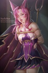 1girls 2019 alternate_costume arms_behind_back bondage breasts cum cum_on_face female female_only femsub hoobamon league_of_legends restrained riot_games rope solo star_guardian star_guardian_series star_guardian_xayah unhappy_female vastaya xayah