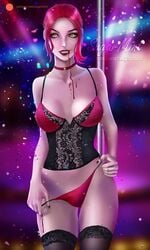 1girls blood clothing female female_only hair panties red_hair solo solo_female sugarmint toreador_(vtm) undressing vampire vampire_the_masquerade vampire_the_masquerade_bloodlines velvet_velour world_of_darkness