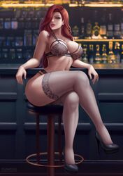 1girls bedroom_eyes big_breasts black_lingerie bra breasts cleavage disney female female_only flowerxl hair_over_one_eye high_heels jessica_rabbit large_breasts lingerie pinup red_hair redhead solo stockings thighhighs thong who_framed_roger_rabbit