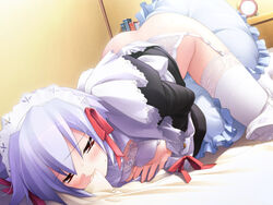 crotch_rub game_cg gayarou kotonomiya_yuki lace lace-trimmed_thighhighs masturbation pillow pillow_sex solo suigetsu thighhighs white_legwear white_thighhighs