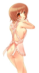 1girls apron ass breasts female kashimashi looking_back mouth_hold naked_apron osaragi_hazumu solo yukizuki_chikuba