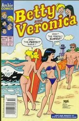 2girls archie_comics betty_and_veronica betty_cooper bikini black_hair blonde_hair multiple_girls sak surfing topless veronica_lodge