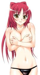 areola breast_hold breasts cleavage covering covering_breasts kousaka_tamaki large_breasts long_hair panties pointy_chin red_hair to_heart_(series) to_heart_2 topless unagimaru underwear