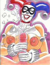 1girls batman_(series) big_breasts breasts cum dc dc_comics female female_focus handjob harley_quinn harley_quinn_(classic) human male penis pov rob_durham straight tagme white_facepaint