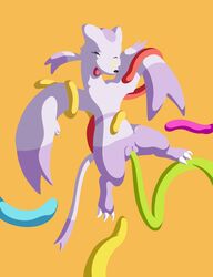 female flygon_(artist) mammal meraence mienshao nintendo orange_background plain_background pokemon pussy tentacle video_games