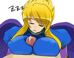 big_breasts blonde_hair breasts breath_of_fire breath_of_fire_ii closed_eyes clothing cum erect_nipples erect_nipples_under_clothes large_breasts nina_(breath_of_fire_ii) outercourse paizuri precum rape sleep_molestation sleeping tagme