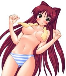 blush hase_yu kousaka_tamaki large_breasts no_bra panties pointy_chin striped striped_panties to_heart_(series) to_heart_2 towel underwear