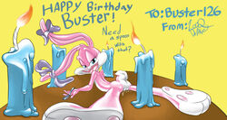 anthro ass babs_bunny birthday bow candle female female_only fire fur furry furry_ass furry_ears furry_tail long_ears looqdrake lying mammal nude on_front pink_fur rabbit solo tagme tail tiny_toon_adventures uncensored white_fur