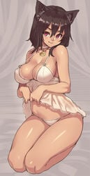 animal_ears babydoll bastet bastet_(houtengeki) black_hair blush breasts cat_ears choker female highres houtengeki large_breasts looking_at_viewer navel negligee original panties red_eyes rough short_hair smile solo underwear white_panties