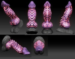 asura_arklin bad_dragon barbs bioluminescence finir fur glowing grey_fur knot knotted_penis male markings model_sheet nintendo penis penis_reference ridged_penis vein