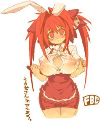 alternate_outfit bow bunny_ears cleavage covered_nipples di_gi_charat empty_eyes erect_nipples erect_nipples_under_clothes fbc female_only hair_bow hair_ornament nipples_visible_through_clothing oekaki office_lady transparent_clothing usada_hikaru