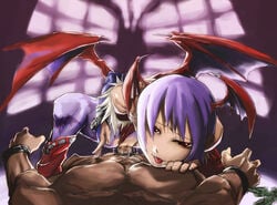 1boy1girl clothed_sex clothing darkstalkers girl_on_top lilith_aensland succubus tagme torn_clothes yorisuke