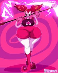 big_breasts breasts cartoon_network female gem gem_(species) heart one_eye_closed pink_eyes pink_hair scythe spinel_(steven_universe) steven_universe steven_universe:_the_movie thick_thighs twintails weapon wide_hips