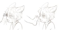 2018 animal_humanoid blush bodily_fluids bokustar_fox canid canid_humanoid canine canine_humanoid censored disembodied_foot disembodied_penis fox_humanoid hi_res humanoid ineffective_censorship male mammal mammal_humanoid penis saliva saliva_string simple_background sketch tongue tongue_out white_background