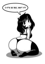 1girls ass ass_focus back_view bare_shoulders big_ass big_eyes big_head black_hair blush bottom_heavy bra character_request chestnut_mouth cute dark_hair dat_ass feet female full_body greyscale huge_ass hyper_thighs line_art long_ass long_hair looking_back lunarclaws meme original original_character pac-man_eyes question rear_view shiny_hair shortstack skindentation soles solo speech_bubble stockings thick_thighs thigh_socks worried