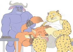 anal anthro benjamin_clawhauser chief_bogo clothing disney eyewear gay gearfangred glasses group group_sex licking male male/male male_only muscular muscular_male nick_wilde oral_sex penis sex shirt threesome ticket tongue tongue_out topwear undershirt underwear yaoi zootopia