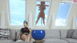 1futa 1girls 3d abs big_breasts big_penis blue_hair clothed_female_nude_futanari futa_with_female futanari intersex intrigue3d mohawk muscular_futanari outside rylee supro tan-skinned_futanari window zoey_(supro)