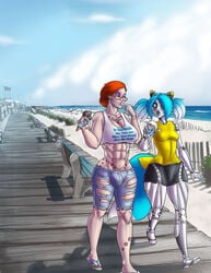 1futa 1girls 2018 abs android beach big_breasts black_sclera bulge cat_ears female foxeye futa_with_female futanari glasses human ice_cream intersex mey-mey muscular_futanari original original_character penis penis_under_clothes red_eyes red_hair ripped_clothes ripped_clothing sea seaside shia_(artist) tail tank_top tattoo tattoos twintails two_tone_hair