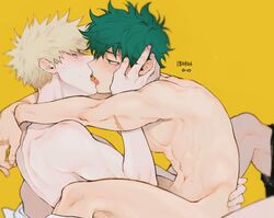 2boys abs fanon_couple gay izuku_midoriya katsuki_bakugou male male_only megane_o__o multiple_boys muscle my_hero_academia nude tongue_kissing yaoi