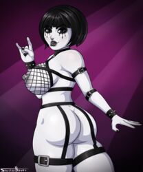 1girls artist_name ass big_ass big_breasts black_eyes black_hair black_lips black_lipstick breasts clothing female female_only fishnets goth hair koko_(darknud) large_breasts nipple_piercing pale-skinned_female pale_skin piercing runny_makeup shadowboxer solo watermark