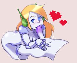 android blonde_hair blue_eyes cave_story curly_brace doukutsu_monogatari erection fellatio female gynoid humanoid larger_female machine male oral penis quote_(cave_story) robot size_difference smaller_male thirnz