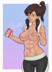 1girls 2019 abs after_workout areolae asura_(artist) athletic avatar_legends bare_arms bare_shoulders big_lips blue_eyes breasts brown_hair busty clothing coca-cola dark-skinned_female dark_skin drink female female_only hair_tubes hand_on_breast korra long_hair medium_breasts midriff muscular muscular_female navel nipples one_eye_closed pinup purple_background soda soda_can solo sportswear sweaty the_avatar the_legend_of_korra thick_thighs thigh_gap topknot topless towel towel_around_neck water_tribe wet workout_clothes yoga_pants